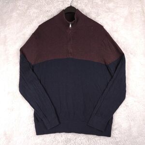 Banana Republic Luxe Sweater Collection 1/4 Zip Color Block Navy & Maroon Sz XL